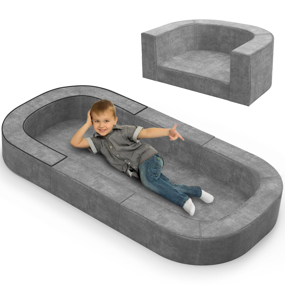 Foldable Toddler Lounge Sofa – Grey